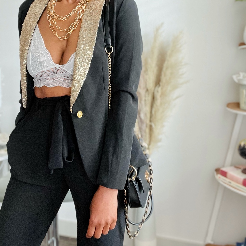 Black Blazer With Sequins Small